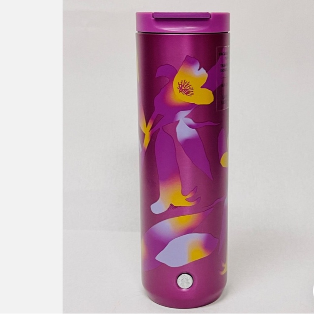 Starbucks Pink Purple Floral Vacuum Insulated Tumbler 16 OZ Flip Top Thermos